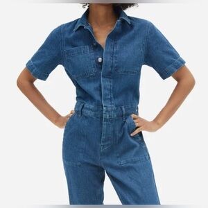 Everlane short sleeve denim coveralls / jumpsuit organic 100% cotton size 4